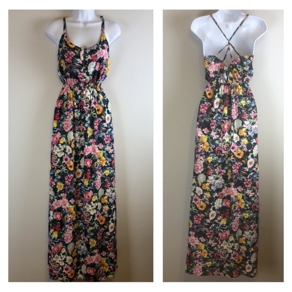 Yumi Kim “Malu” Maxi Dress Vibrant Floral Print Strappy Pockets XS Flowy Summer - Picture 1 of 16